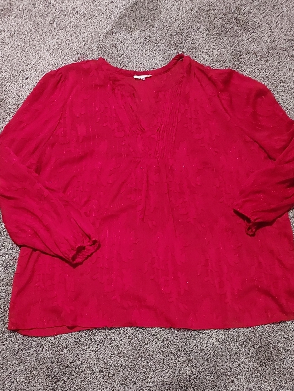 Women's Plus Size Red Long-Sleeve Textured Blouse